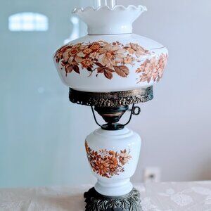 VTG Gone With the Wind Hurricane Lamp L&L WMC 3-Light Brass Base Floral 1973